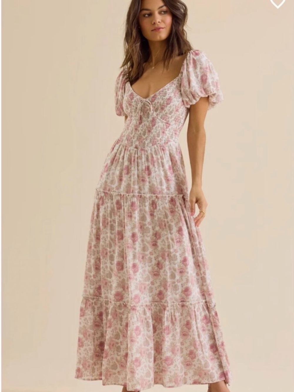 Altar’d State Zurie Ivory/Pink Multi Floral Puff Sleeve Maxi Dress Size XS